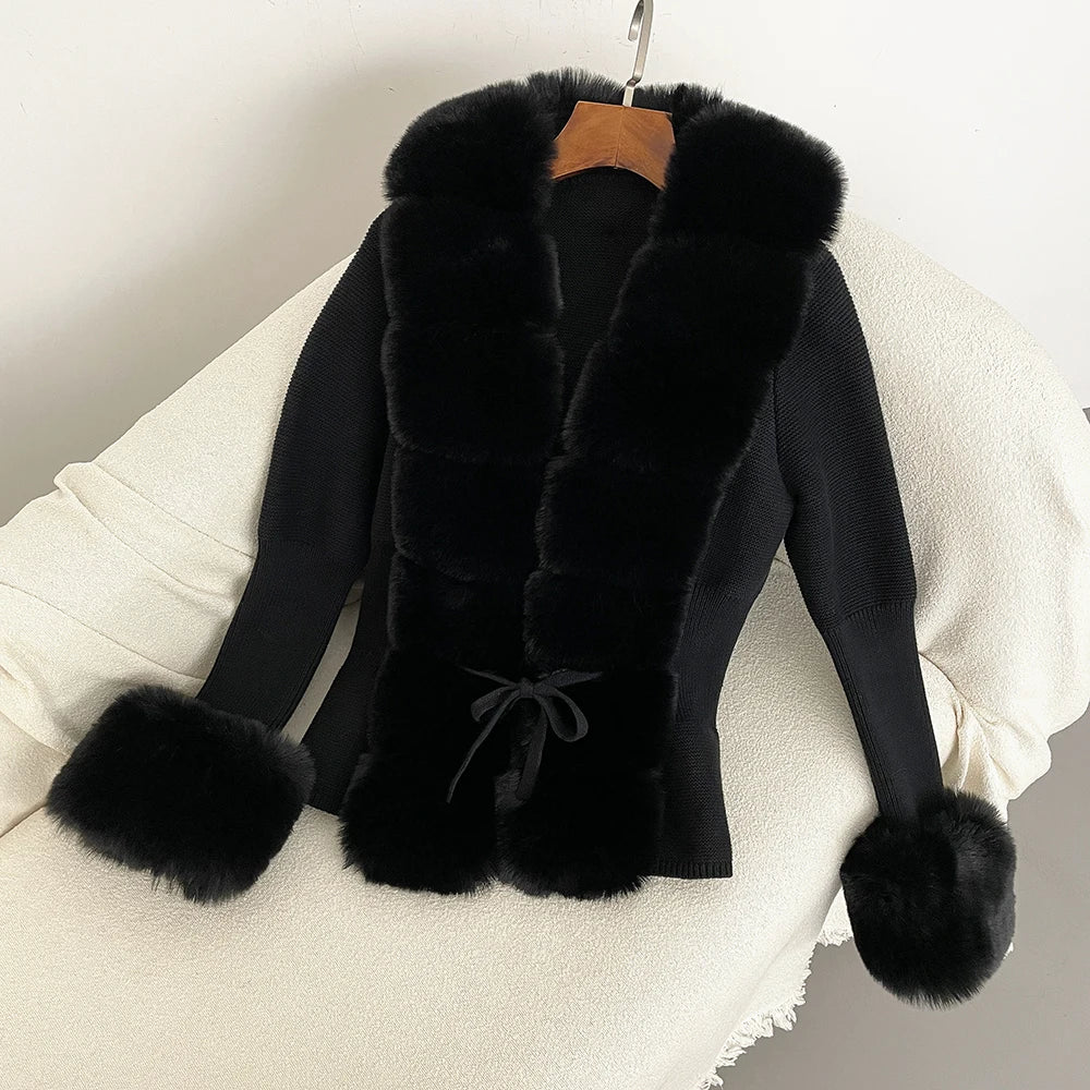 Fur Cardigan Detachable Collar Jacket Faux Fur Coat