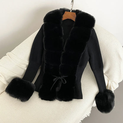 Fur Cardigan Detachable Collar Jacket Faux Fur Coat