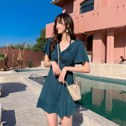 Split swimsuit plus size loose belly covering slimming Dress
