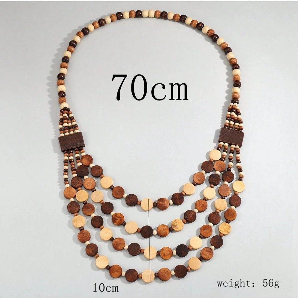 African Bohemian Handmade Geometric Wooden Necklace