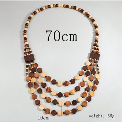 African Bohemian Handmade Geometric Wooden Necklace