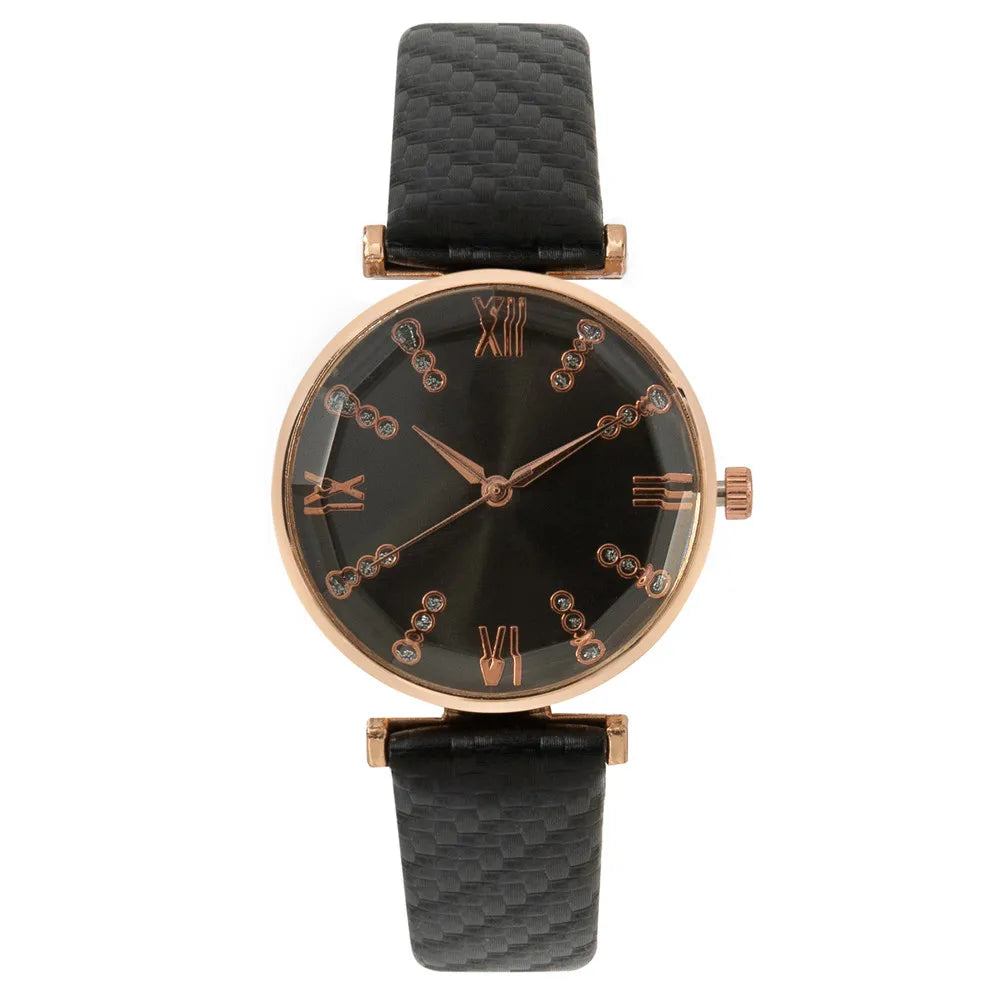 Luxury Diamond Roman Quartz Green Leather Strap Wristwatches