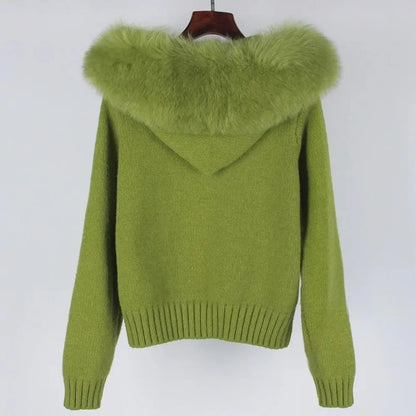 Hooded Real Fox Fur Collar Jacket