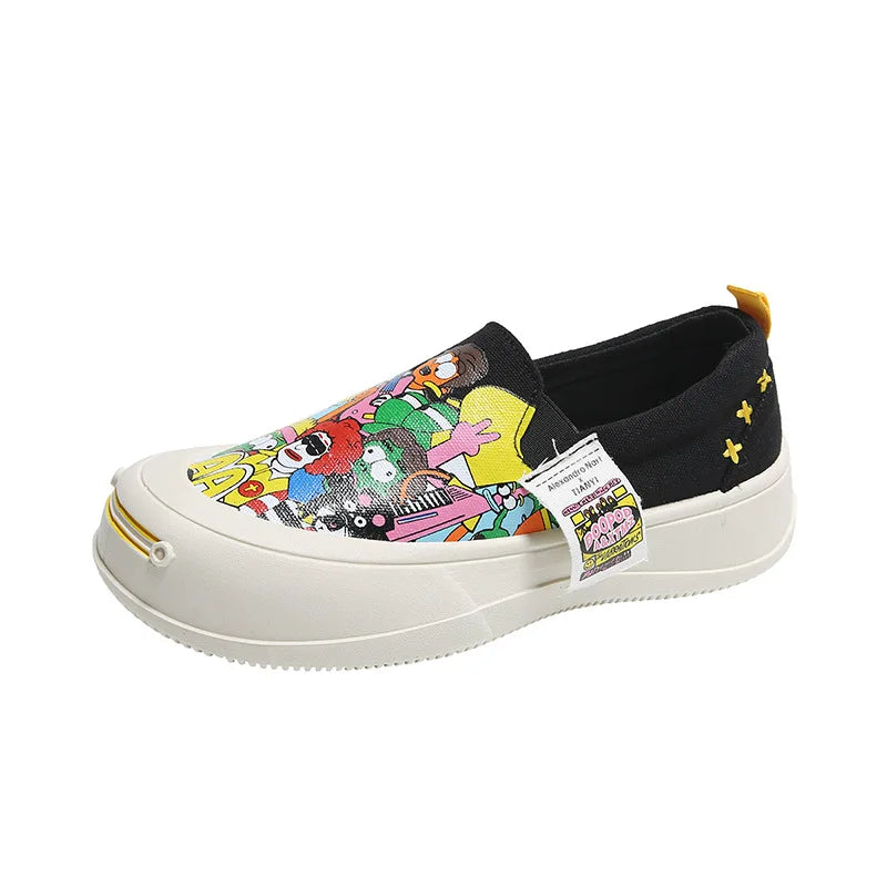 Platform Vulcanized Thick Sole Canvas Loafers Graffiti Sneakers