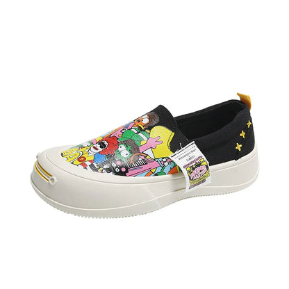 Platform Vulcanized Thick Sole Canvas Loafers Graffiti Sneakers