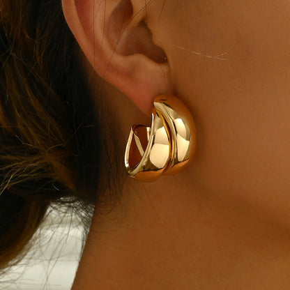 Chunky Hoop Gold Geometric Drop Earrings