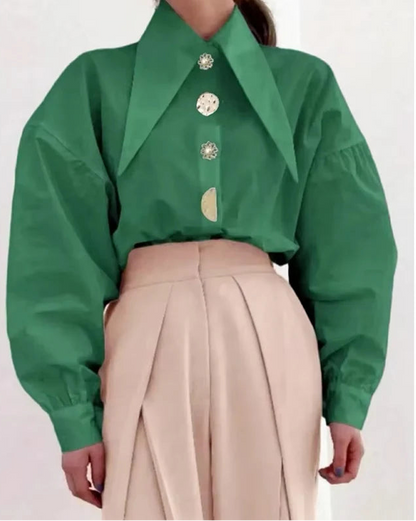Long Sleeve Shirt Pointed Collar Blouse Office Shirts