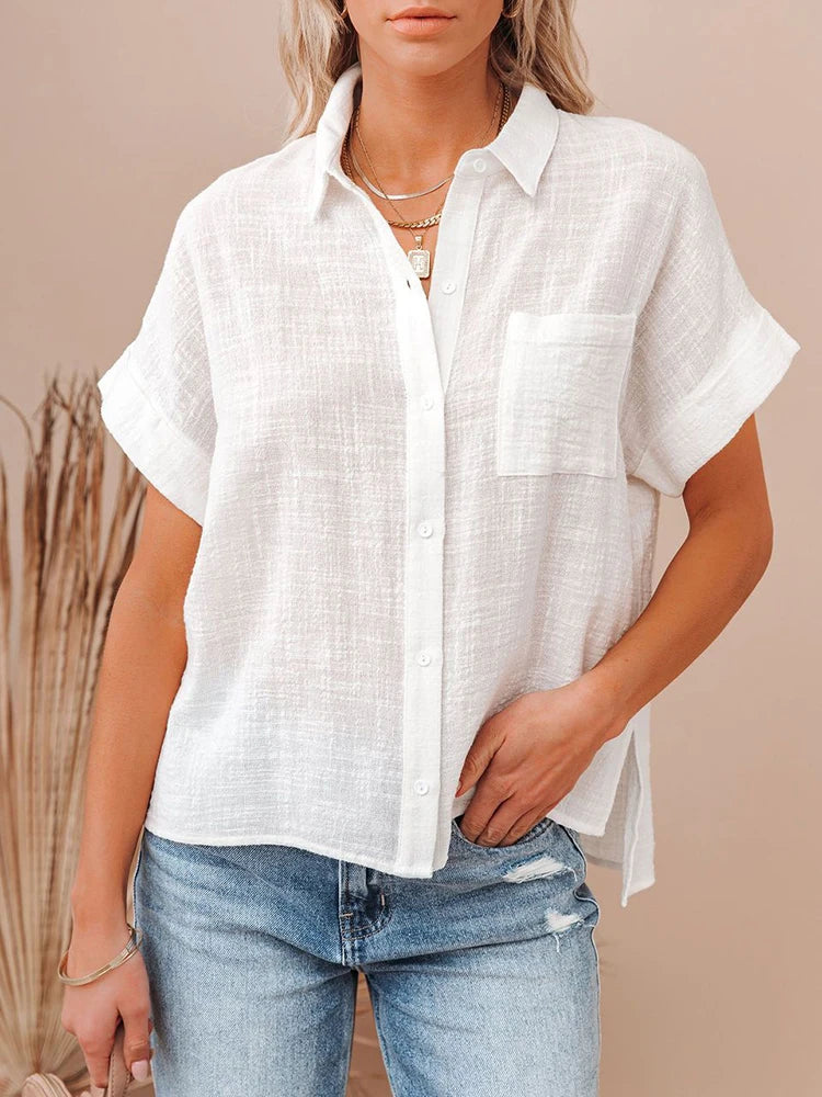 Short Sleeve Cotton Linen Loose Blouse