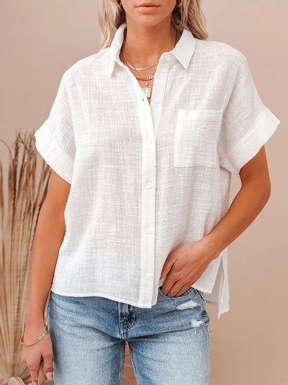 Short Sleeve Cotton Linen Loose Blouse