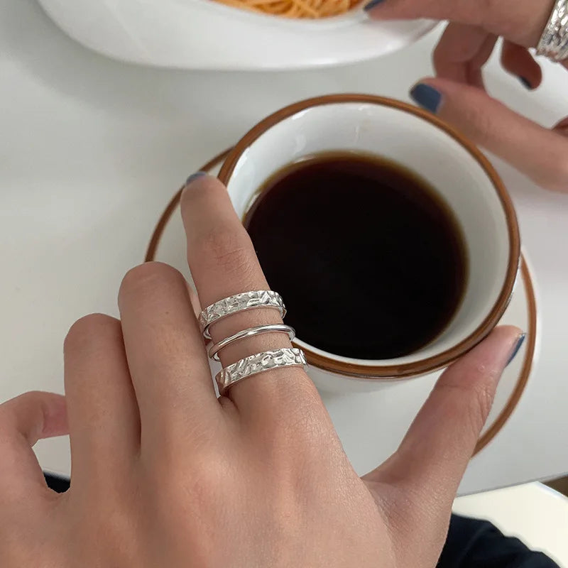 925 Sterling Silver Geometric Black Stone Rings