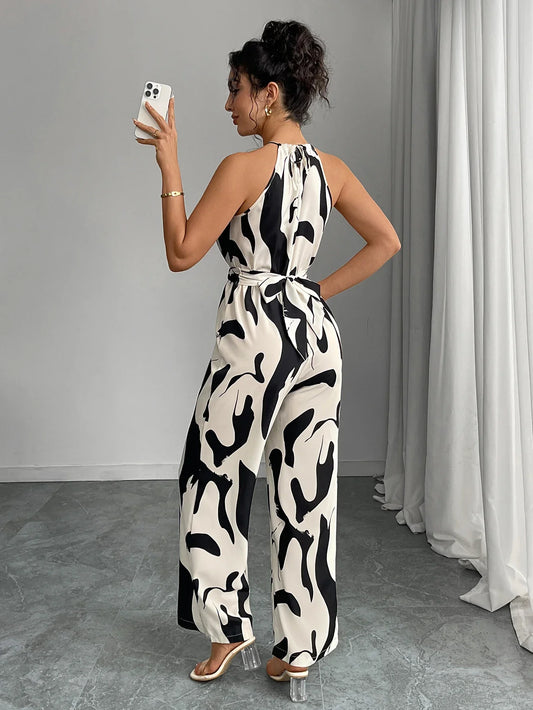Zebra striped camisole jumpsuit wide leg pants