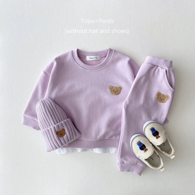 Toddler Baby Fall Girl Sports Bear Sweatshirt Pants Sets