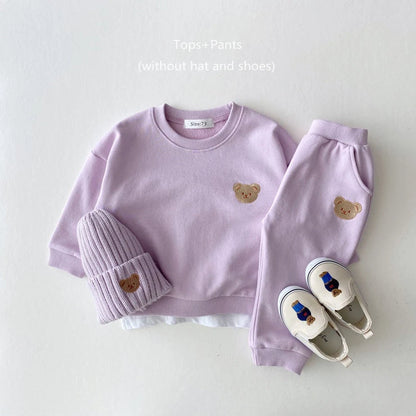 Toddler Baby Fall Girl Sports Bear Sweatshirt Pants Sets