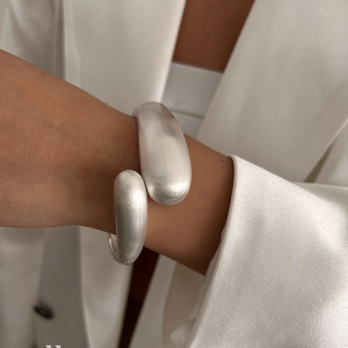 Matte Gold Wave Water Drop Wide Cuff Bracelet