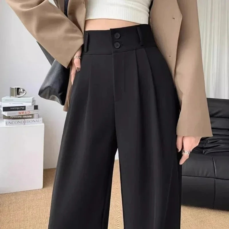 Wide Leg Korean Style High Waist Black Baggy Pants