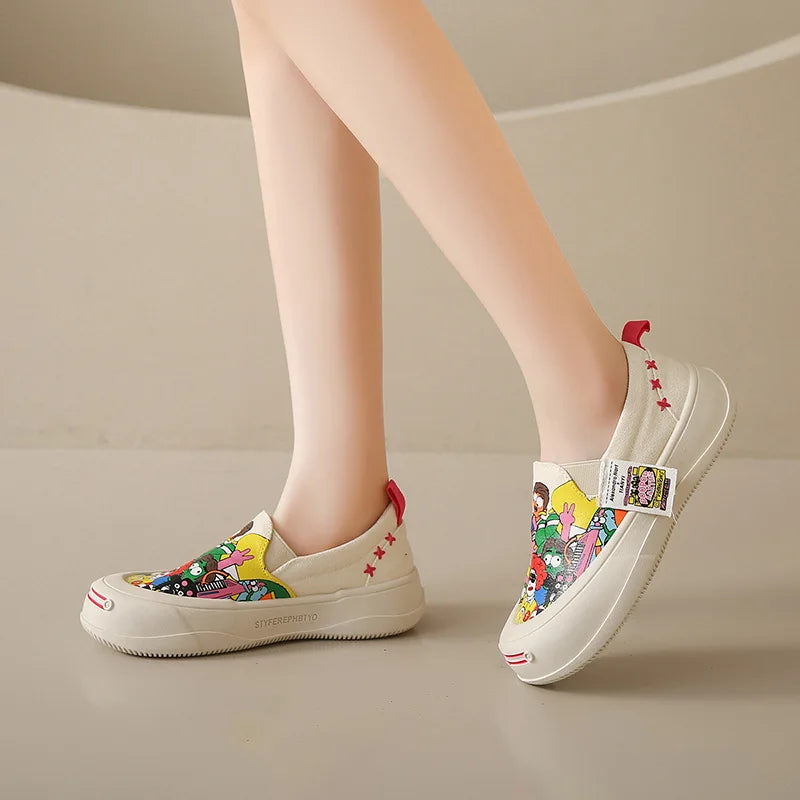 Platform Vulcanized Thick Sole Canvas Loafers Graffiti Sneakers
