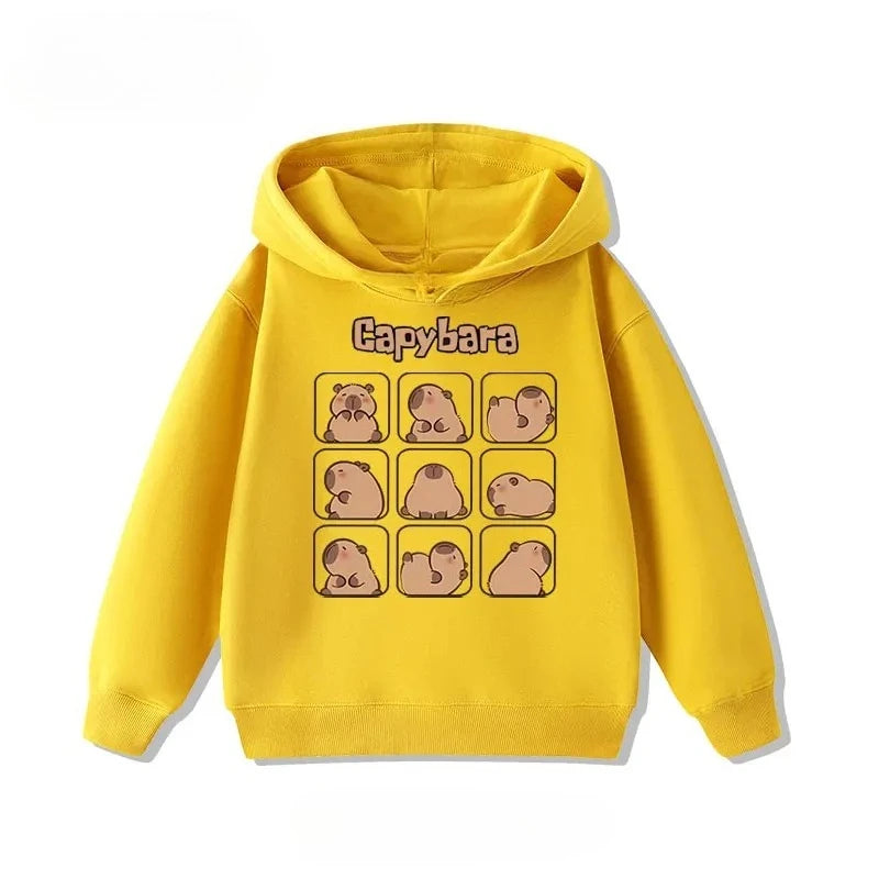 Autumn Winter Cartoon Cute Capybara Print Hooded Pullover