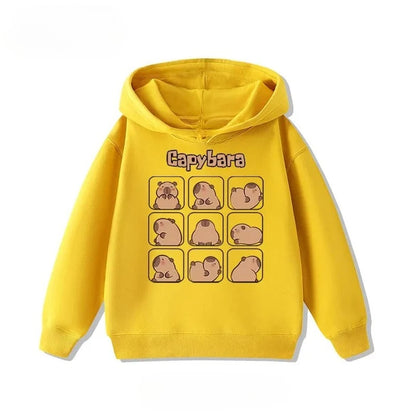Autumn Winter Cartoon Cute Capybara Print Hooded Pullover