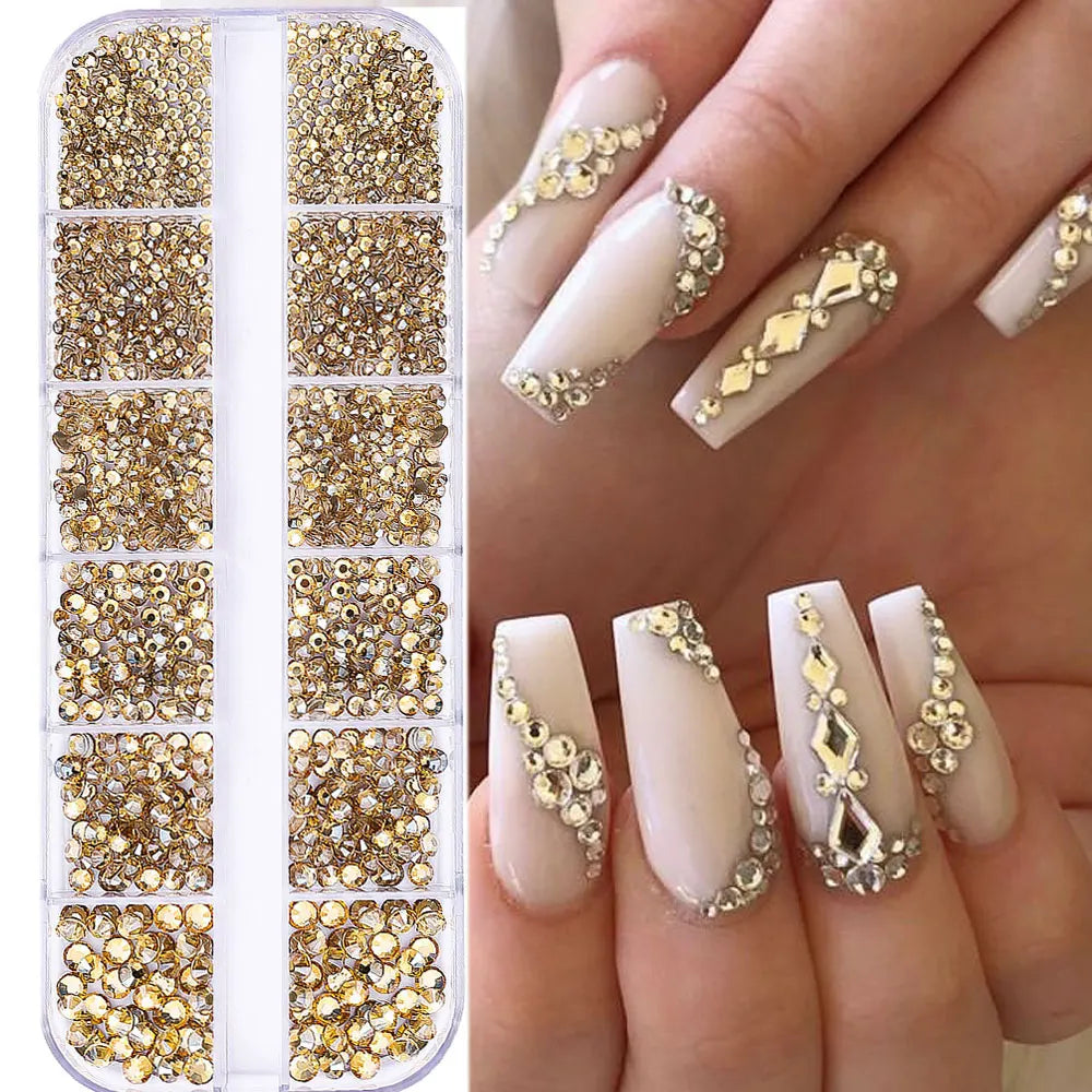 2400pcs+ Shiny Clear Crystal Gems Nail Rhinestones