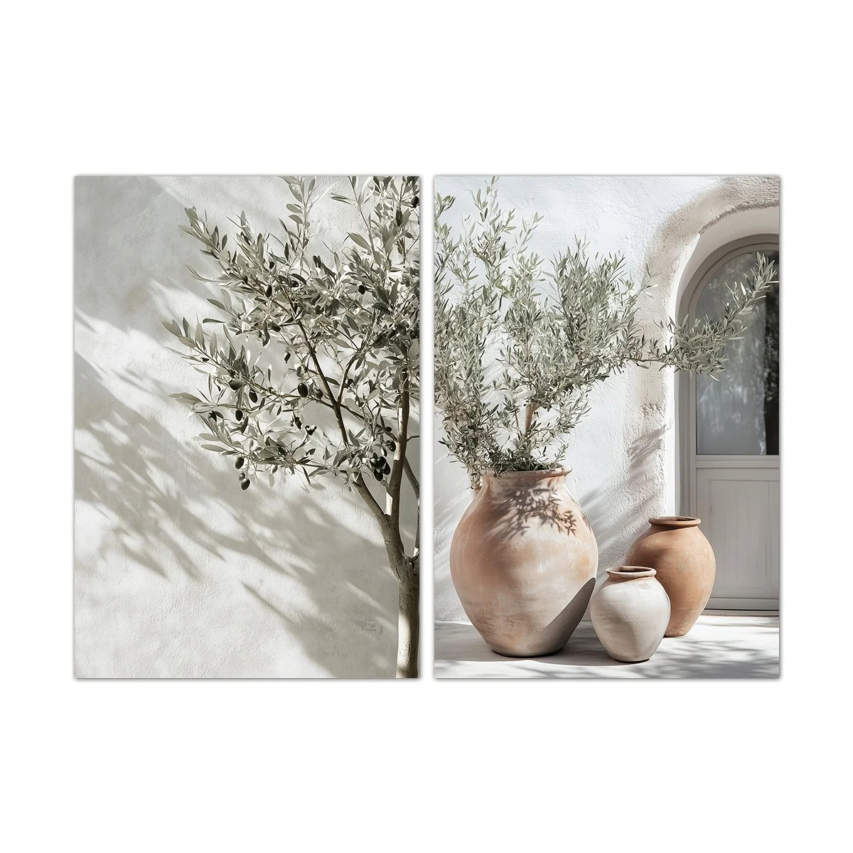 2pcs/set Neutral Olive Tree Shadow Vase Canvas