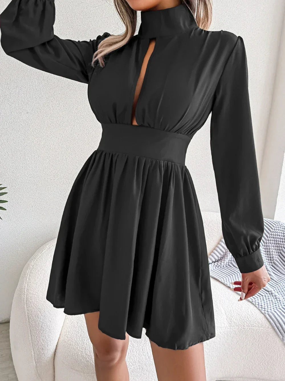 Casual Hollow Out Long Sleeve Dress