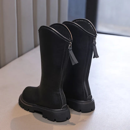 High Korean Style Anti-slippery Keep Warm Versatile Chic Leather Boots