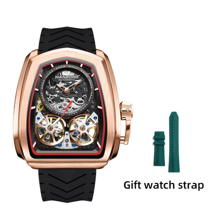 Double Flying Wheel Skeleton Luxury Automatic Mechanical Stainless Steel Silicone