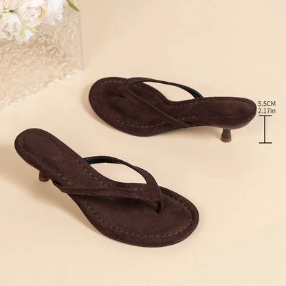 Brown Heeled with Thin Heel Flip Flops Casual Slipper