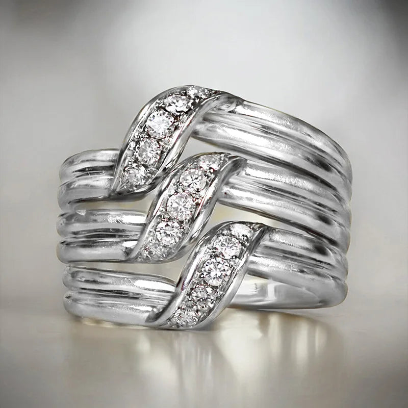 Huitan Gorgeous Gold Wide Band Luxury Cubic Zirconia Rings