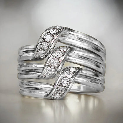 Huitan Gorgeous Gold Wide Band Luxury Cubic Zirconia Rings