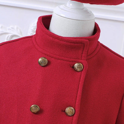 Red Fleece Coat Beret Winter Long Sleeves Warm Princess Outfit Dress