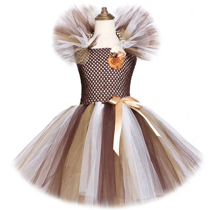 Brown Jungle Lion Costume Animal Party Fancy Tutu Dress