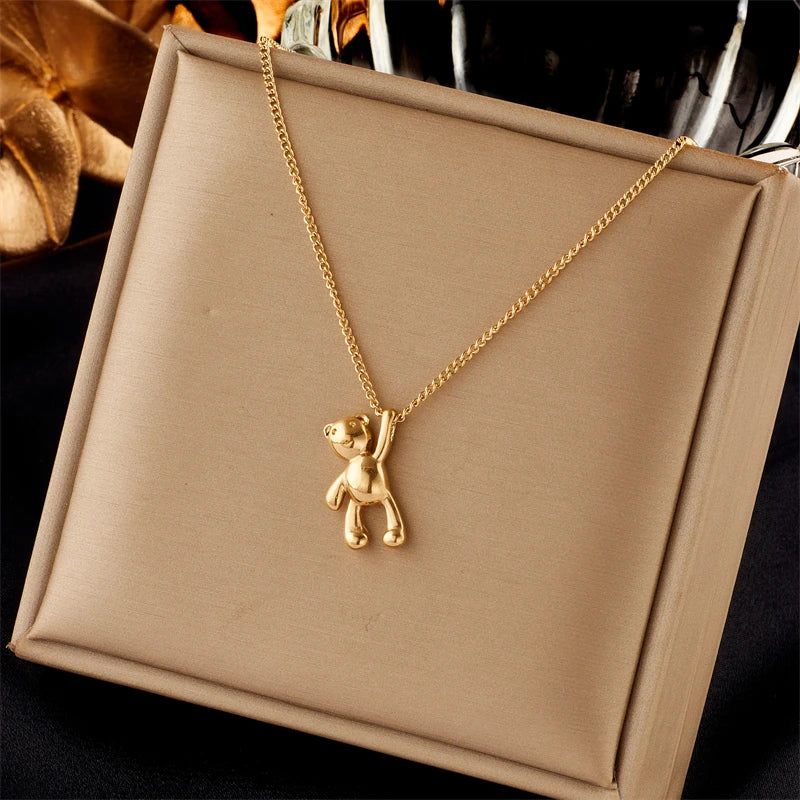 Stainless Steel Butterfly Moon Lock Blue Eyes Necklace