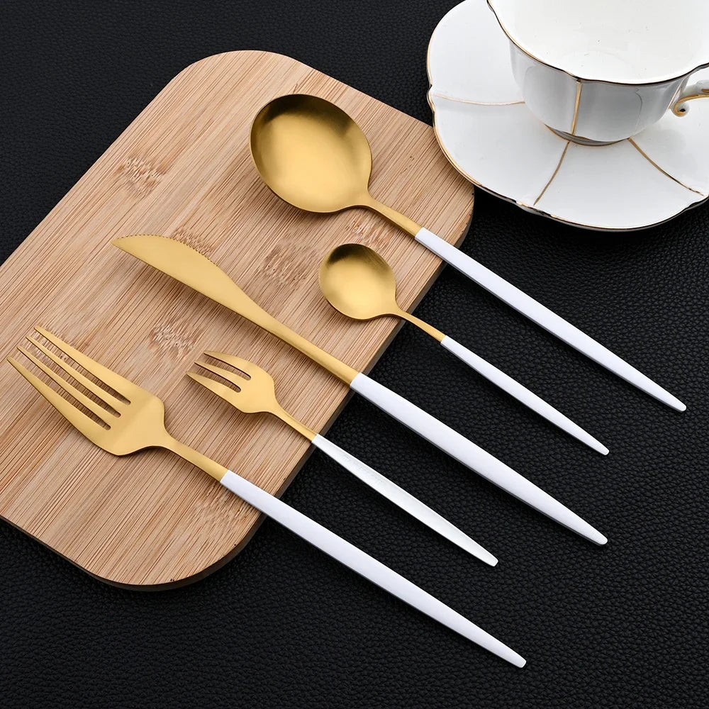 30Pcs Dinnerware Set Stainless Steel Flatware Matte Fork Spoon Knife Dinner Set