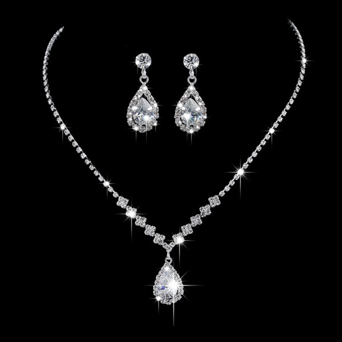 Zircon Stud Stainless Steel Necklace Jewelry Set