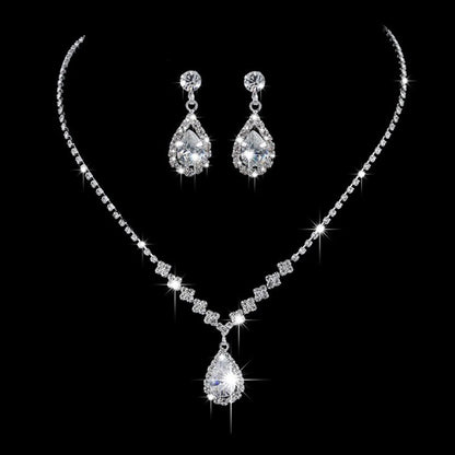 Zircon Stud Stainless Steel Necklace Jewelry Set