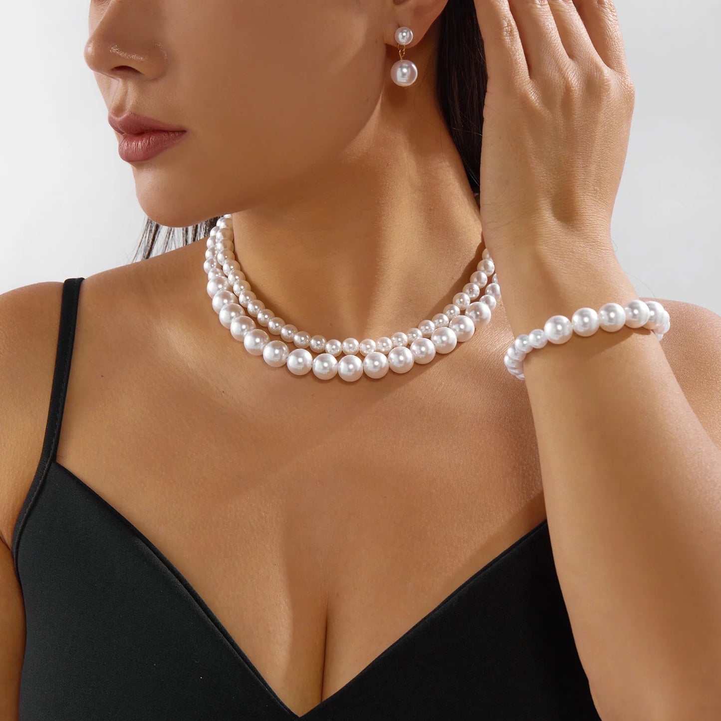Double Layer Choker Necklace Full Rhinestone Cuff Set