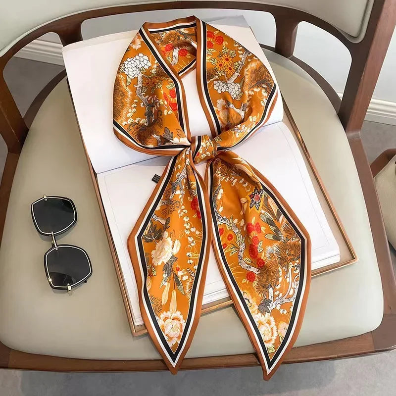 Long Silk Scarf Luxury Paisley Print Headband Soft Satin Scarves