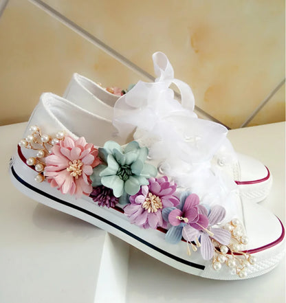 Korean Fantasy Flowers Rhinestone Canvas Shoes