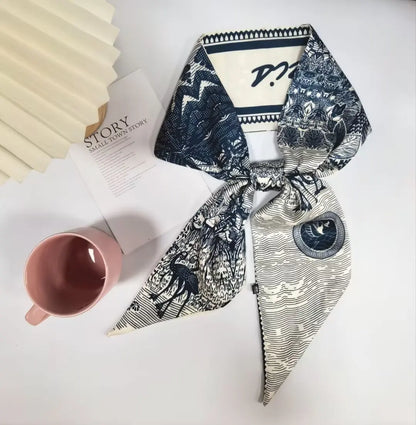 Luxury Long Silk Scarf Animal Horse Print Thin Narrow Scarf Shawl