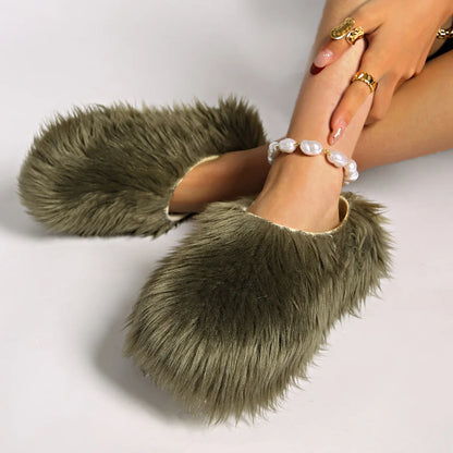Faux Fur Platform Thick Sole Slippers