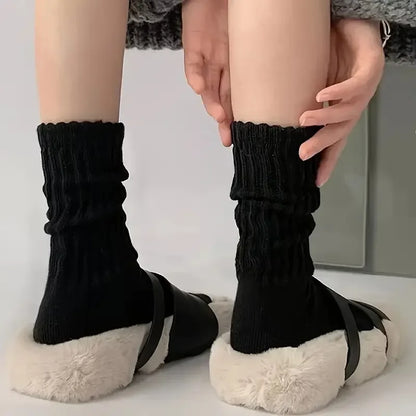 6 Pairs  Mid-Calf Warm Comfortable Casual Stacked Knitted Socks