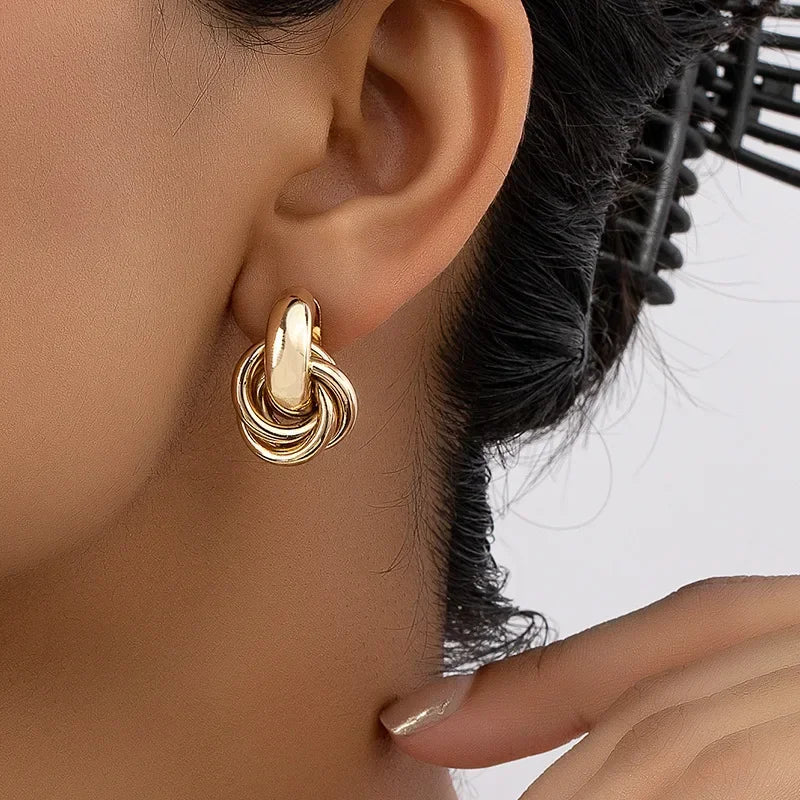 Gold SIlver Knot Hoop Twist Stud Earring