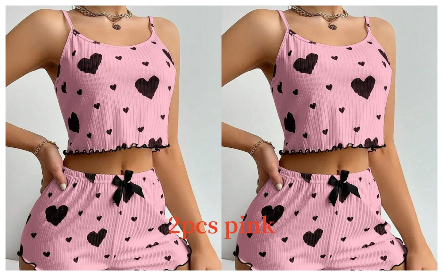 Short Tank Ventilate Soft Casual Love Printing Pyjama Set
