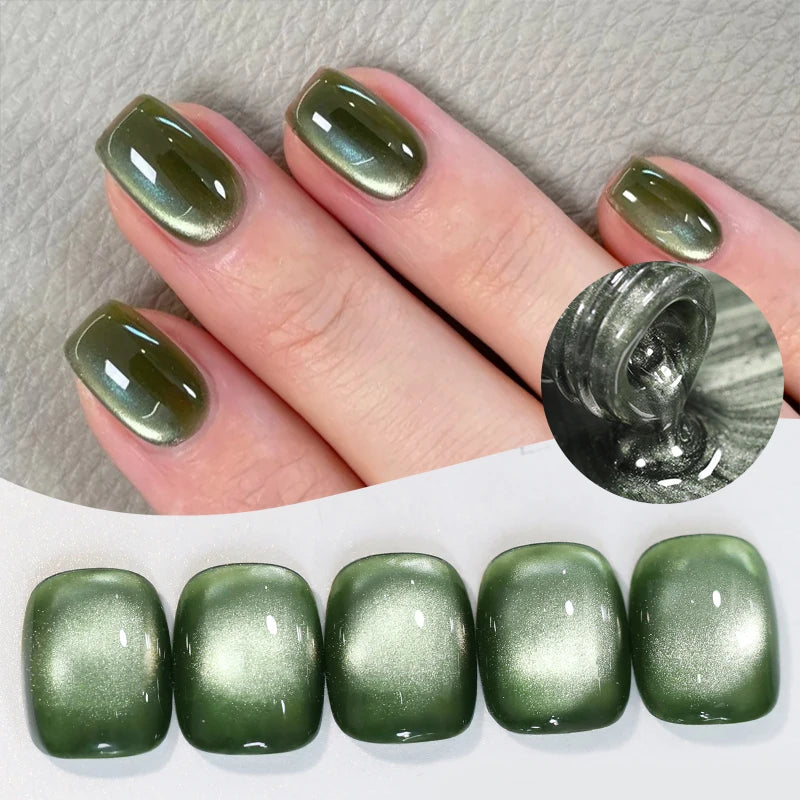10ml Green Emerald Cat Magnetic Gel Eye Gel Polish Glass Bead Soak Off