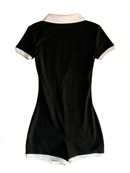 Slim-fitting short-sleeved one-piece pants