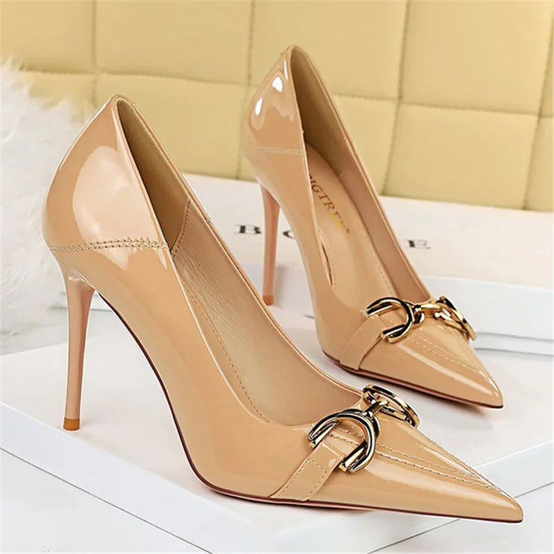 Luxury High Heels Metal Buckle Pumps Shoes