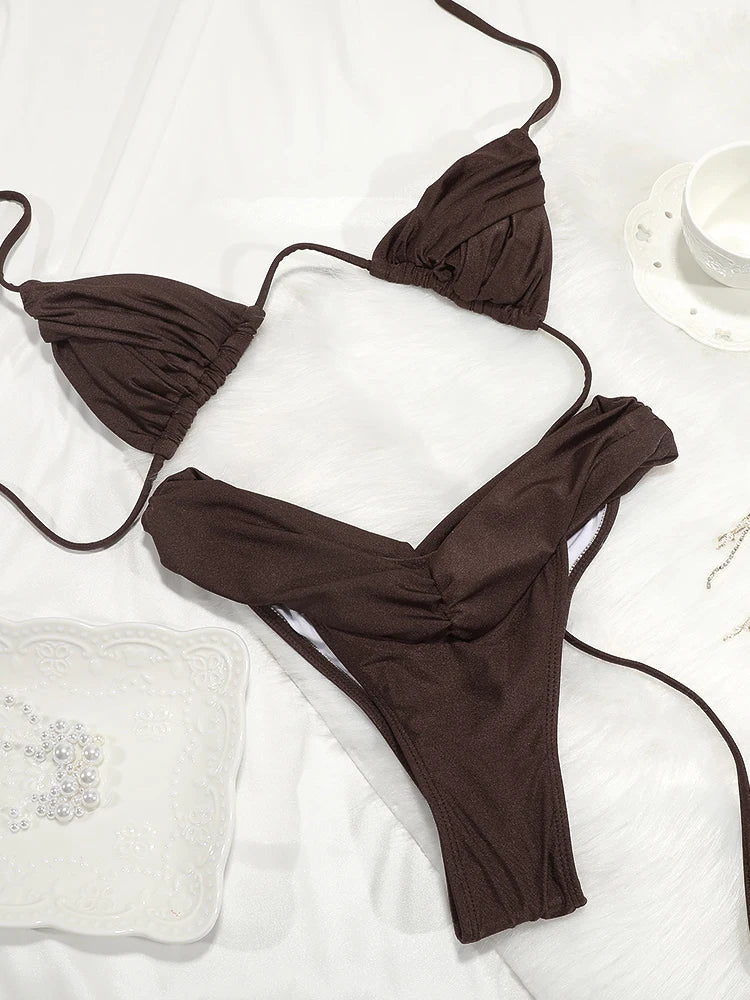 Sexy Folds Micro Swimsuit Bikinis Set