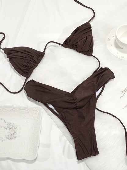 Sexy Folds Micro Swimsuit Bikinis Set