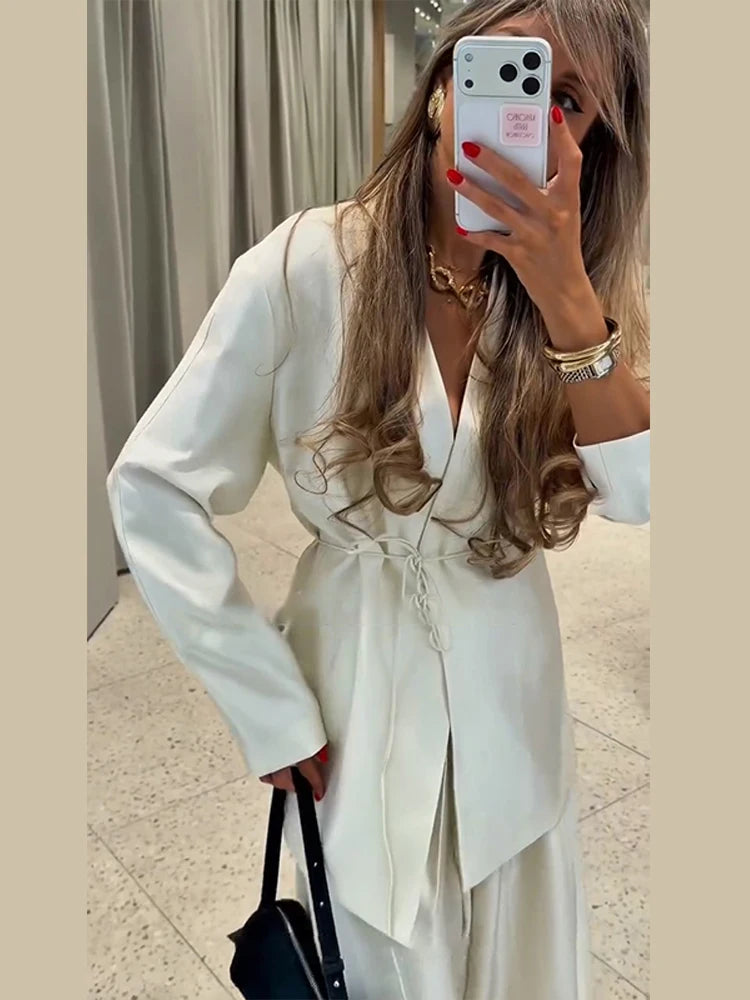 Long Sleeve Jacket High Waist Straight Trousers Casual Chic Sets